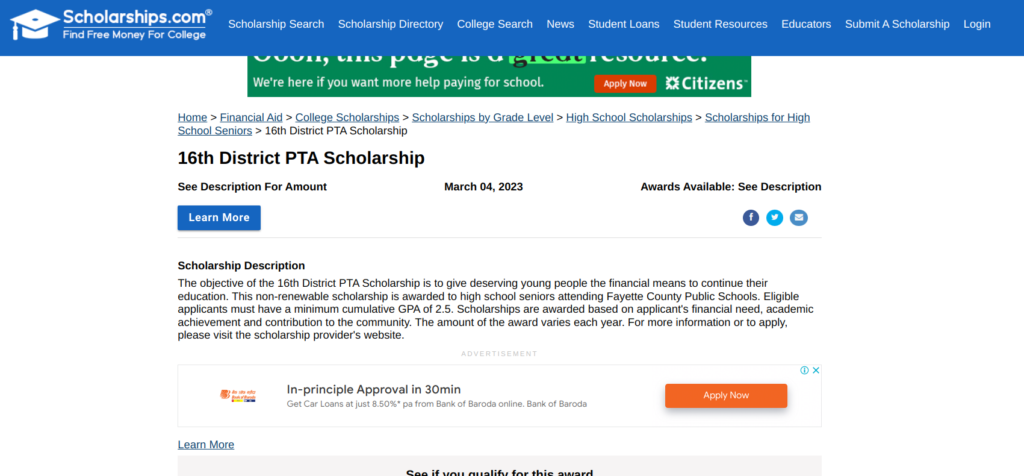 16th District PTA Scholarship