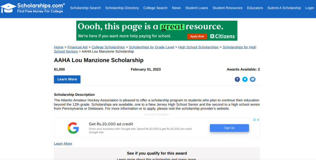 AAHA Lou Manzione Scholarship